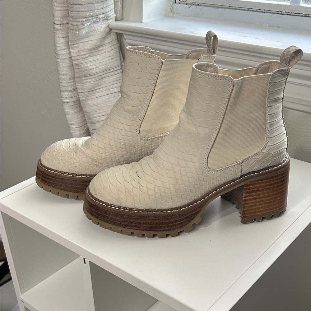 MIA Cream Textured Ankle Booties